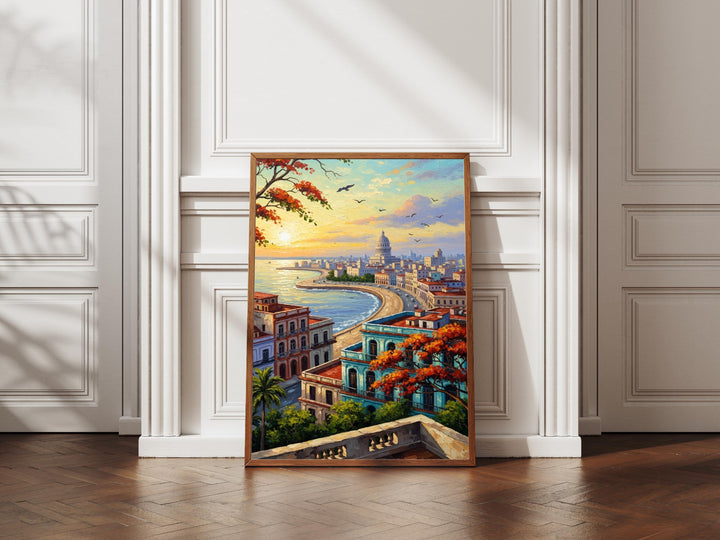 Caribbean travel scene with bright sky and balconies