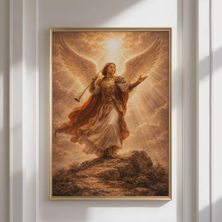 Biblical Archangel Gabriel print with soft gold accents