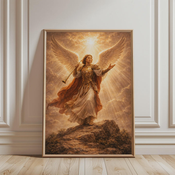 Archangel Gabriel wall art portrait with halo on blue robe