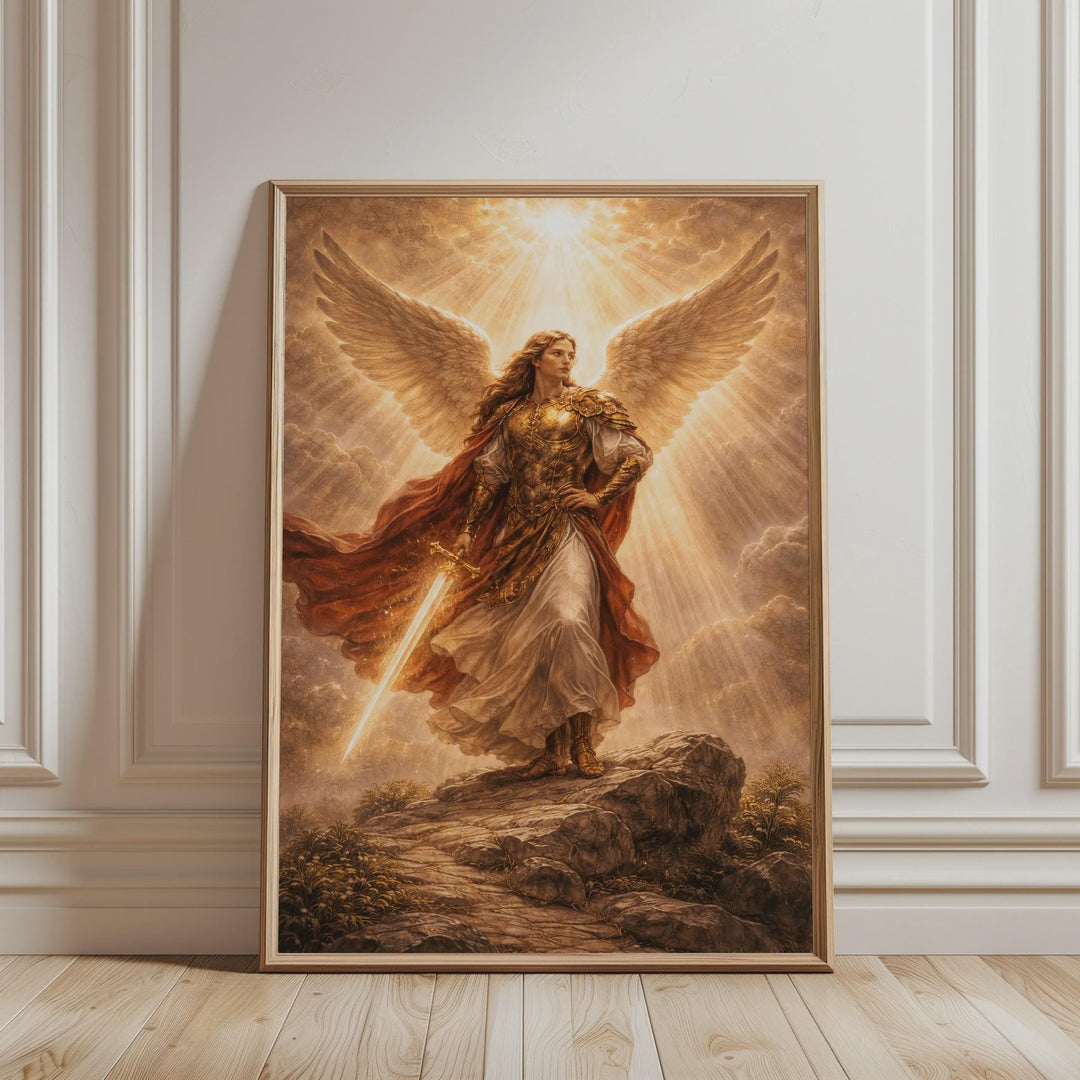 St Michael Archangel wall art print with halo and sword
