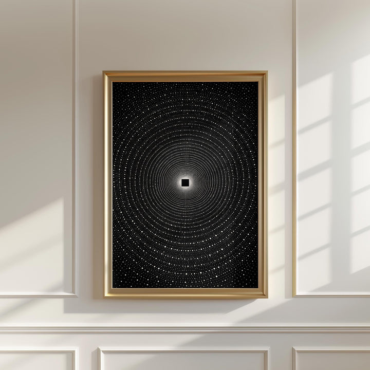 detail of black and white sacred geometry motif with negative space