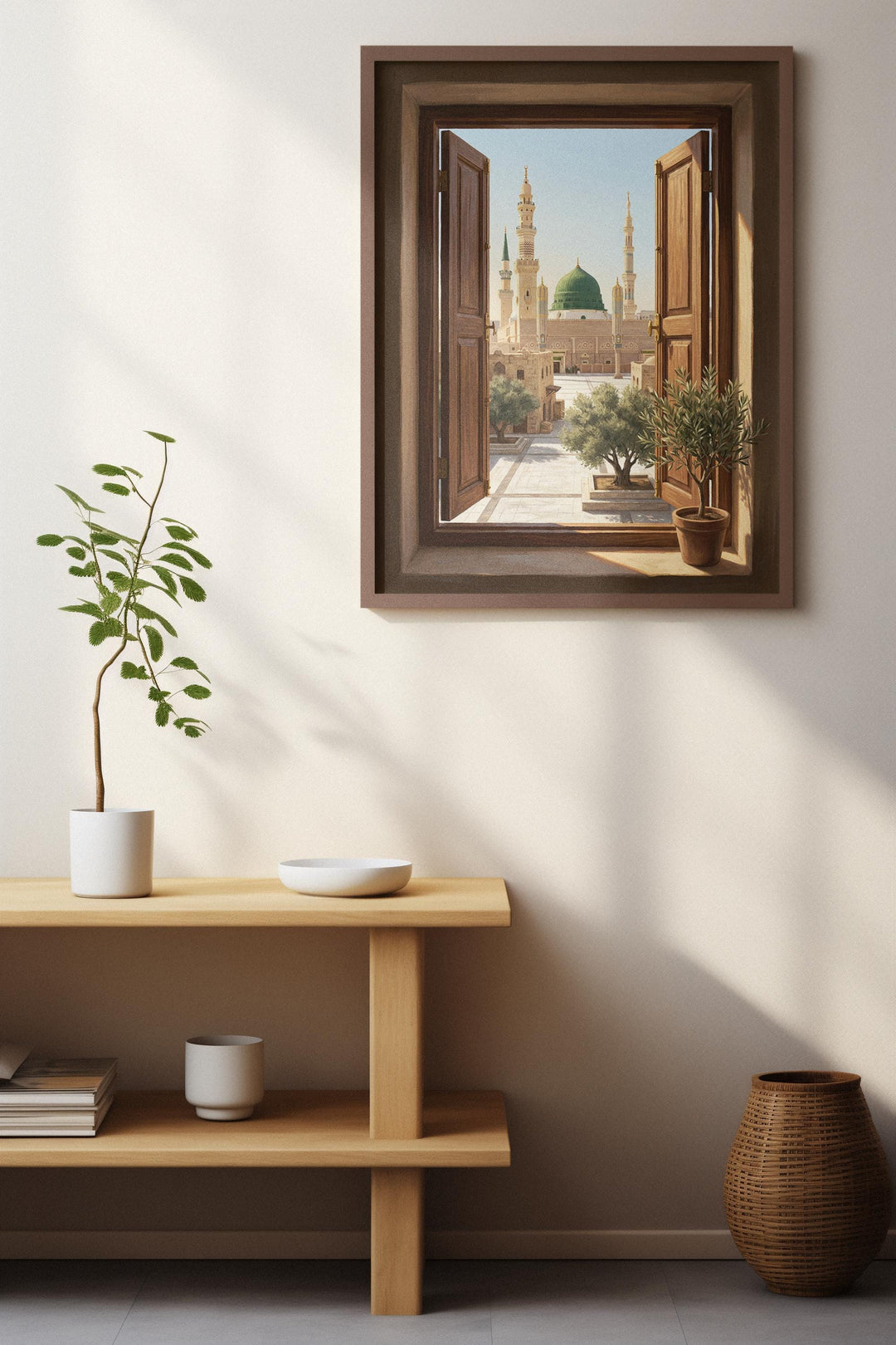 Islamic architecture wall art inspired by Masjid an Nabawi with arches and symmetry
