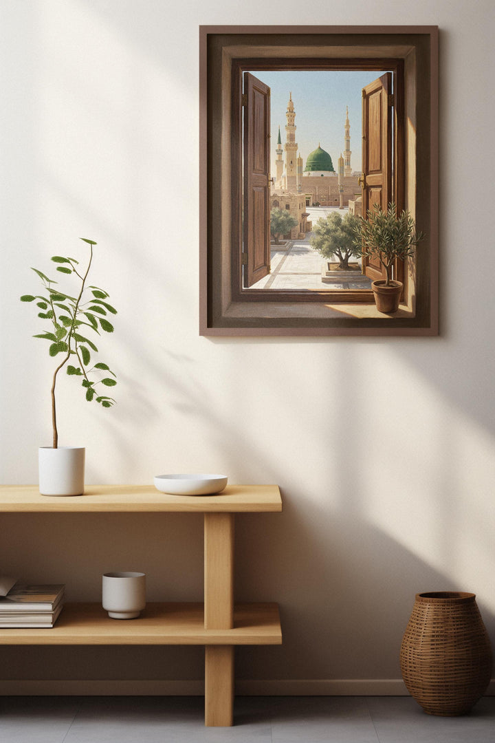 Islamic architecture wall art inspired by Masjid an Nabawi with arches and symmetry