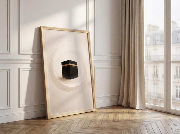 Minimalist Islamic wall art of Kaaba geometry ready to frame