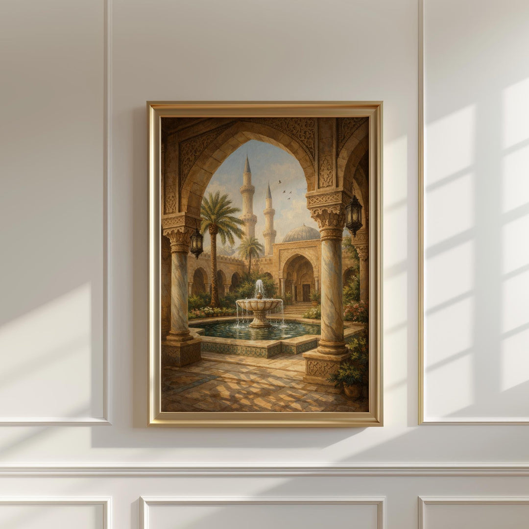 Elegant oriental archway painting on premium wall art for living room decor