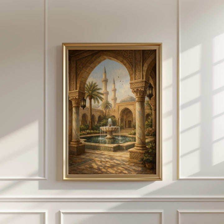 Elegant oriental archway painting on premium wall art for living room decor