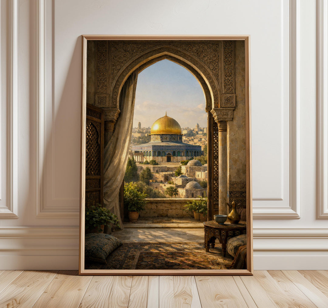 Al Aqsa Golden Dome wall art print full composition showing mosque silhouette