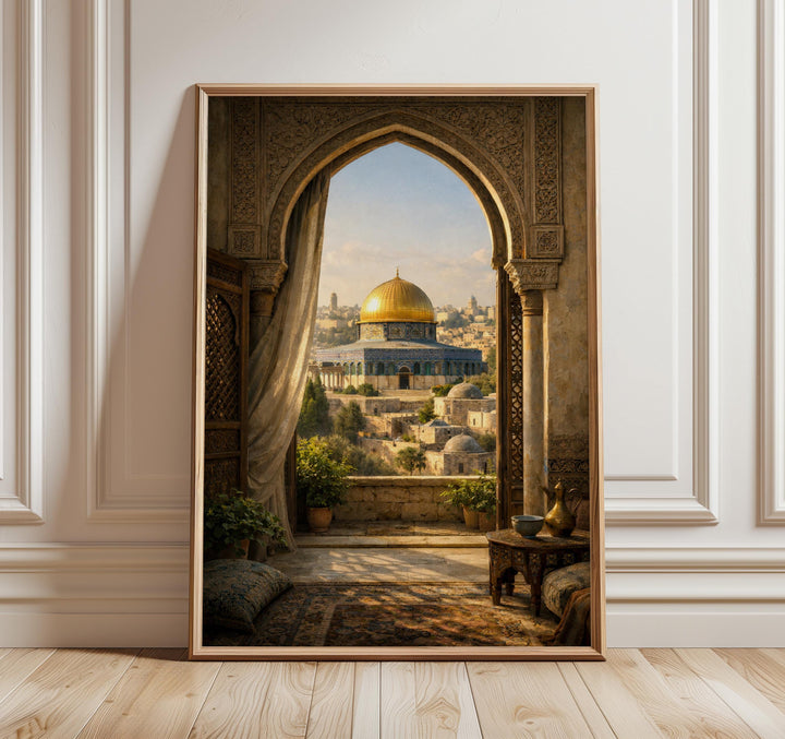 Al Aqsa Golden Dome wall art print full composition showing mosque silhouette