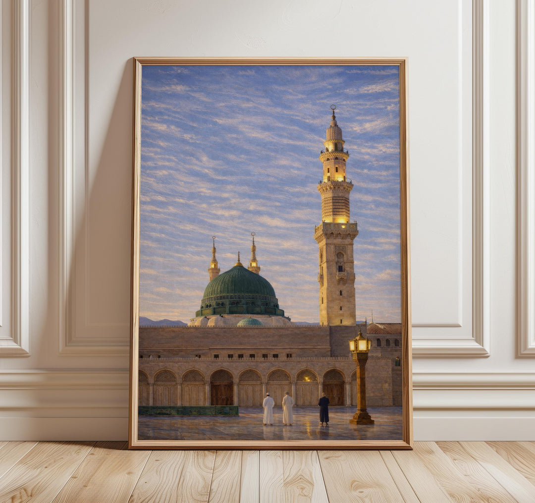 Medina Masjid Nabawi green dome wall art print in calming green tones