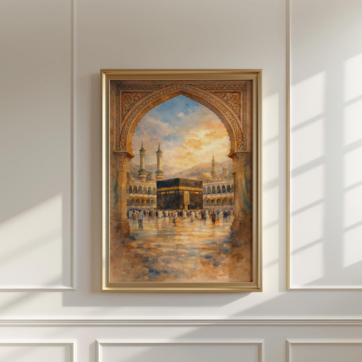 Mecca Islamic wall art detail with vibrant colors