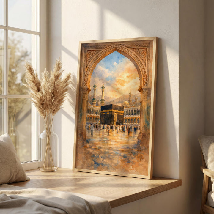 Masjid Al Haram painting in soft watercolor