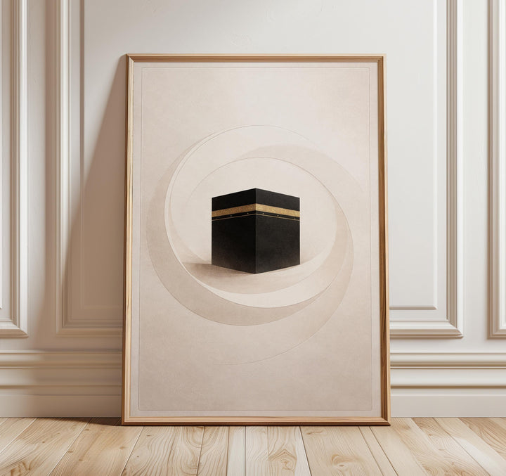 Kaaba-inspired minimalist wall art print on neutral background