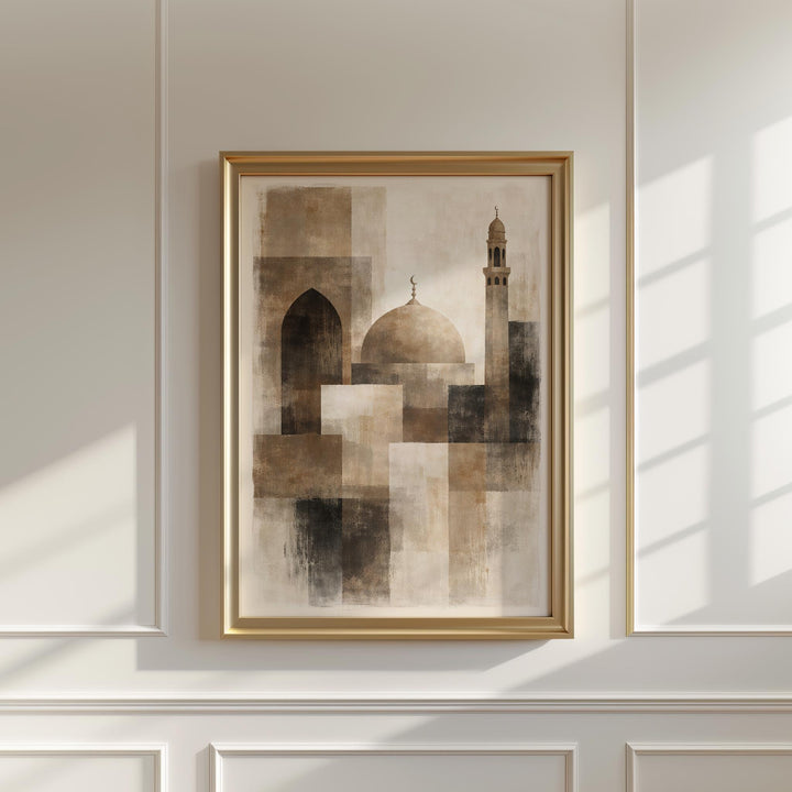 Close-up of abstract Islamic mosque print showing subtle textures