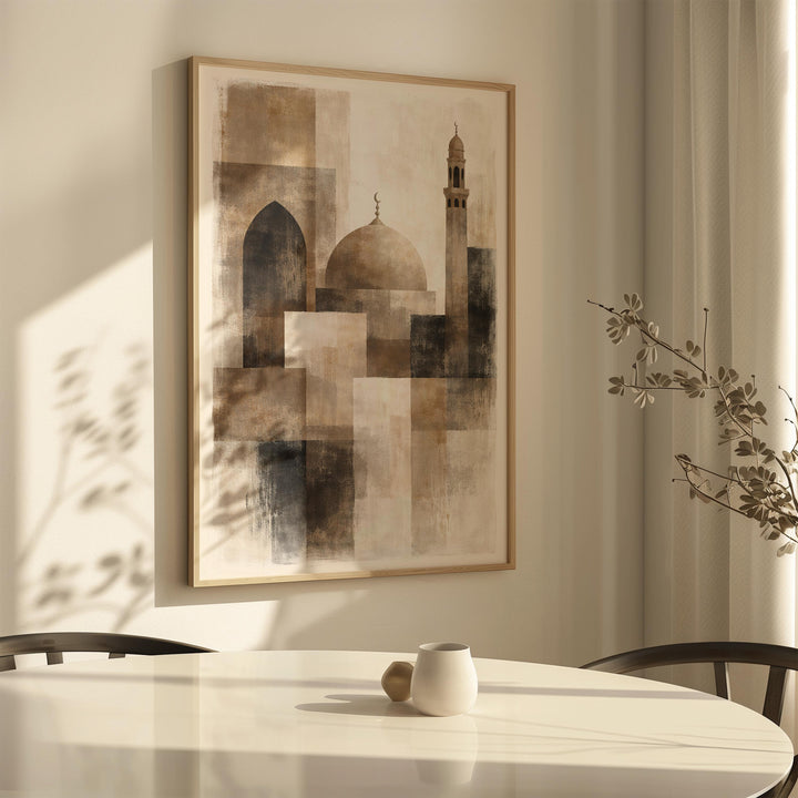 Contemporary geometric mosque motif on warm beige background