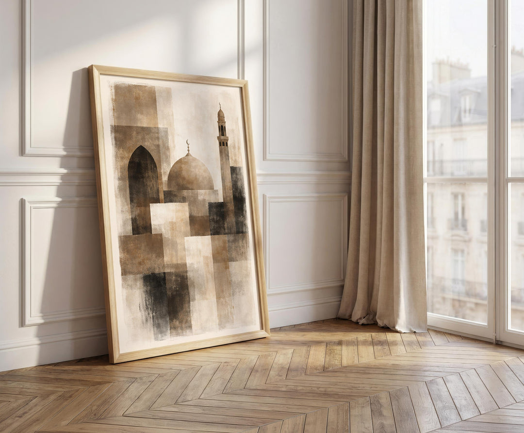 Neutral beige Islamic art print for living room wall display