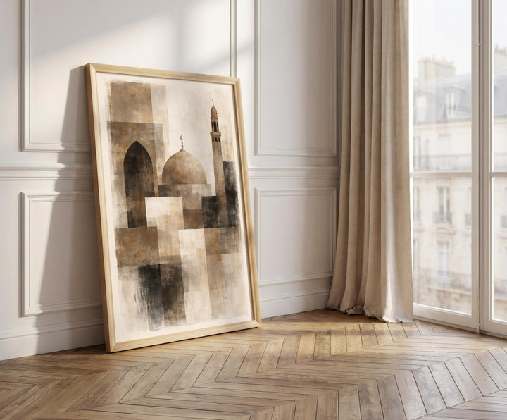 Neutral beige Islamic art print for living room wall display