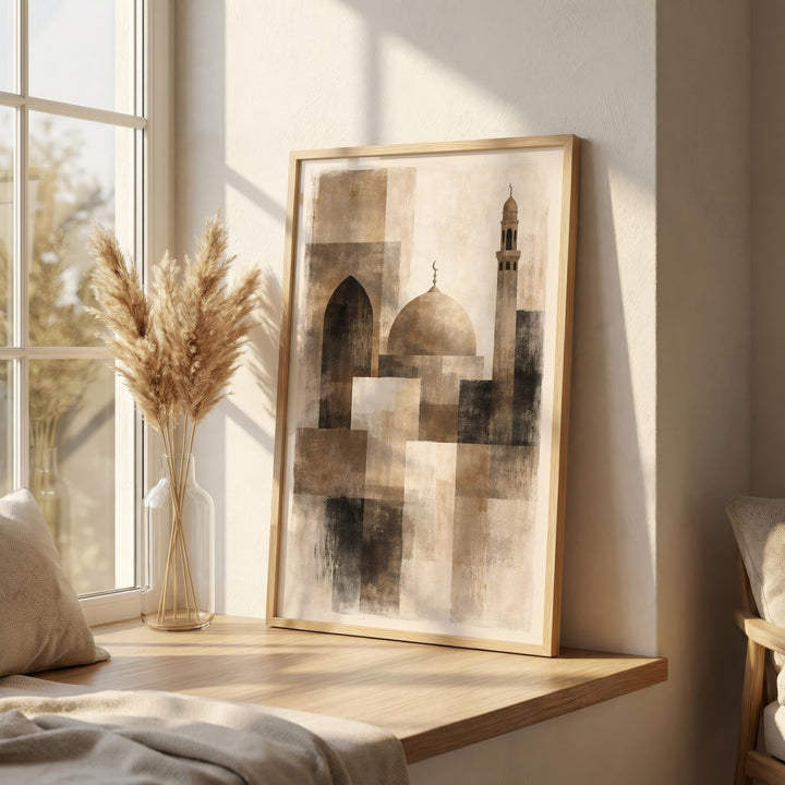 Minimalist Islamic decor wall art in soft beige tones