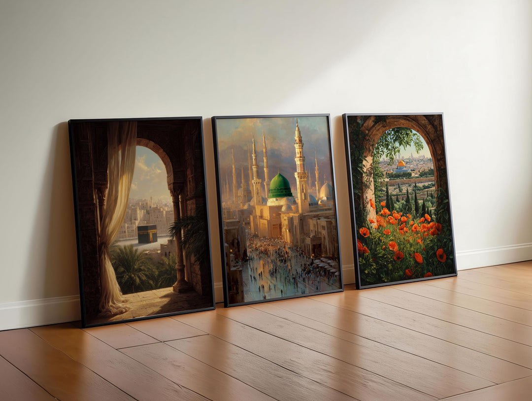 Mecca abstract cityscape Islamic wall art panel
