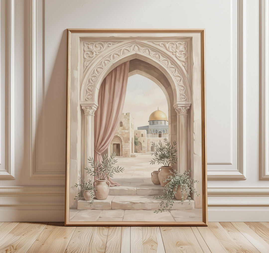 Al Aqsa Archway wall art print in soft neutral tones