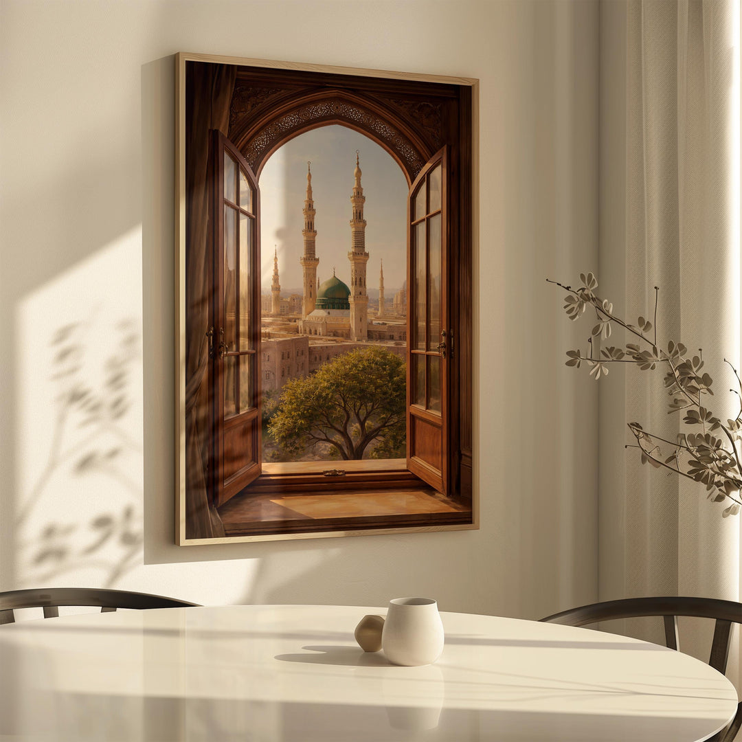 Premium wall art on archival paper with matte finish depicting Medina mosque window