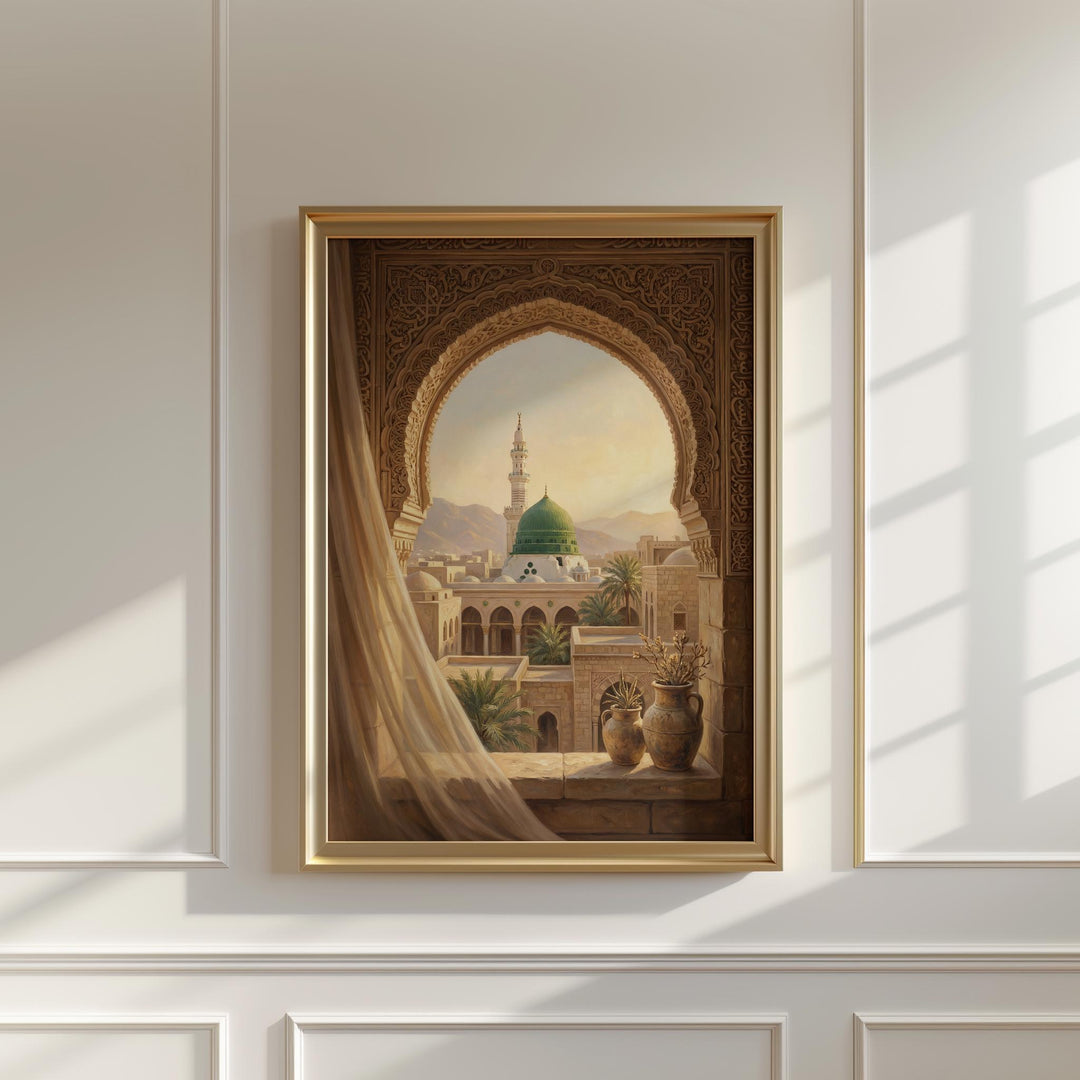 Masjid Nabawi green dome artwork on premium wall print
