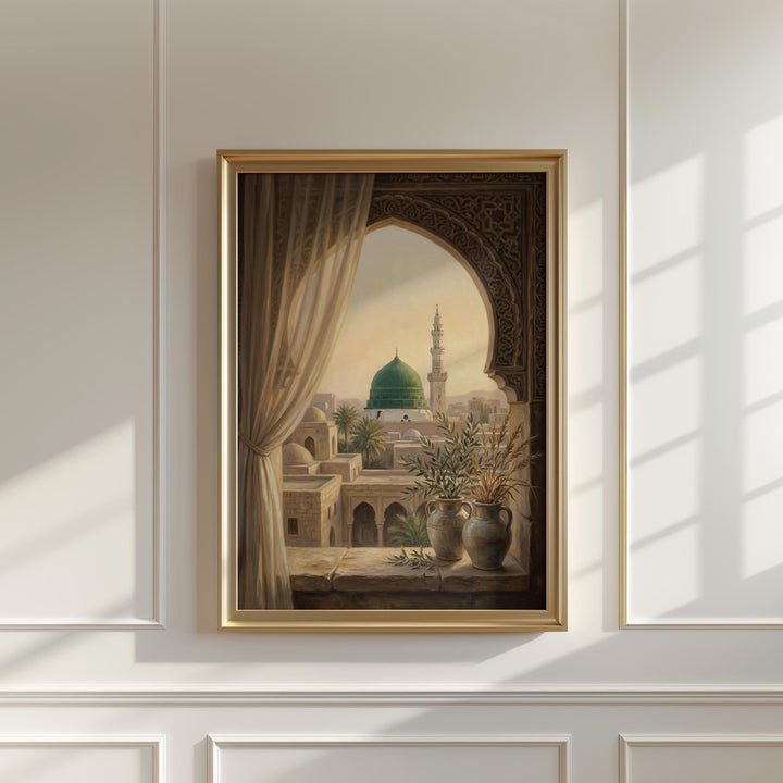 Warm-toned Islamic wall decor featuring mosque arch and dome