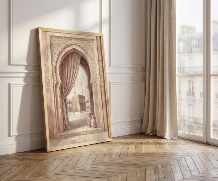 Islamic wall decor featuring Mecca arch on premium canvas