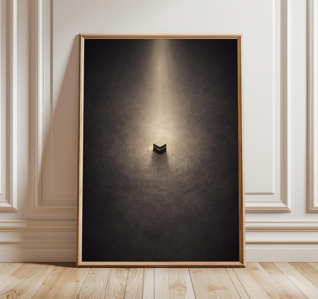 Kaaba Art Print with sacred geometry on neutral stone texture