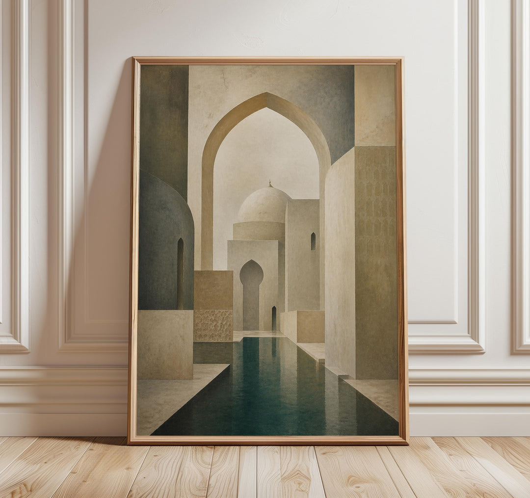 Beige Islamic arch and dome abstract wall art print on archival paper