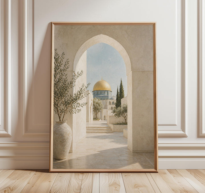 Al Aqsa Palestine wall art print with Golden Dome Mosque in neutral tones