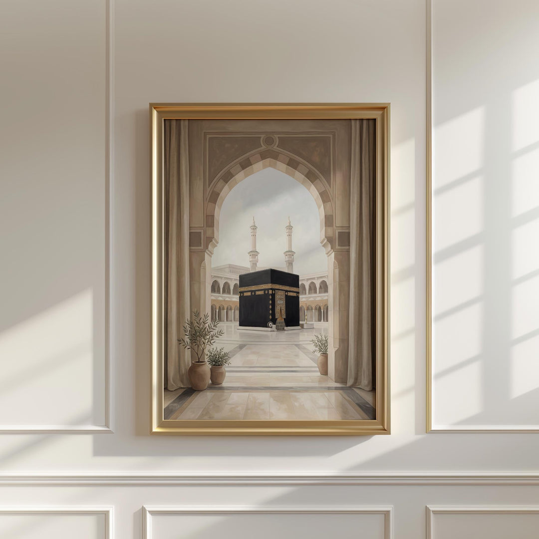 Mecca mosque decor wall art with calm natural palette