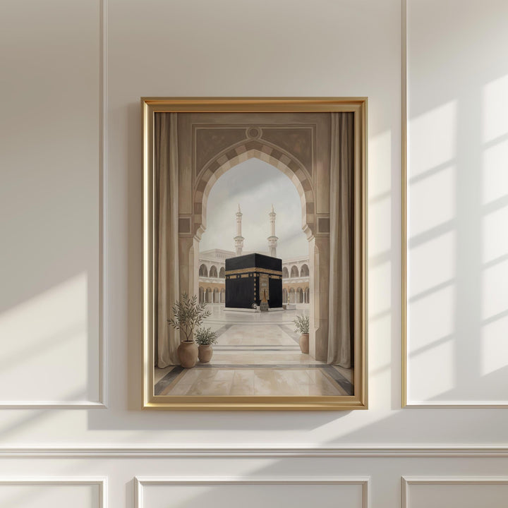 Mecca mosque decor wall art with calm natural palette