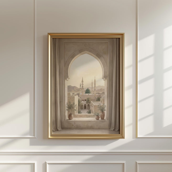 Green Dome mosque painting in neutral palette for living room