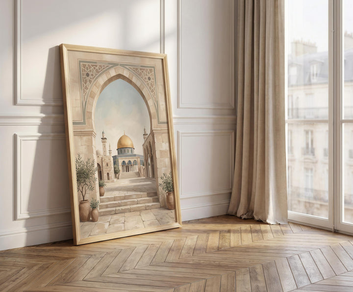 Minimalist Islamic wall art featuring arches and dome motifs
