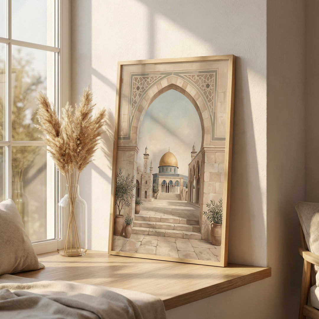 Dome of the Rock architectural print with soft neutral palette