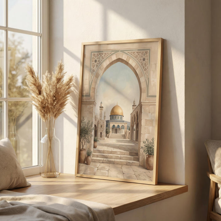 Dome of the Rock architectural print with soft neutral palette