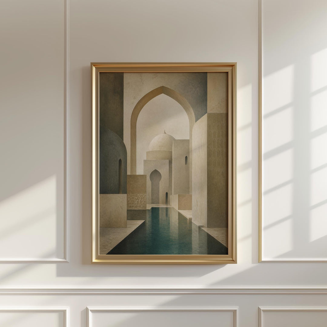 Modern Islamic decor wall art featuring arch shapes in beige