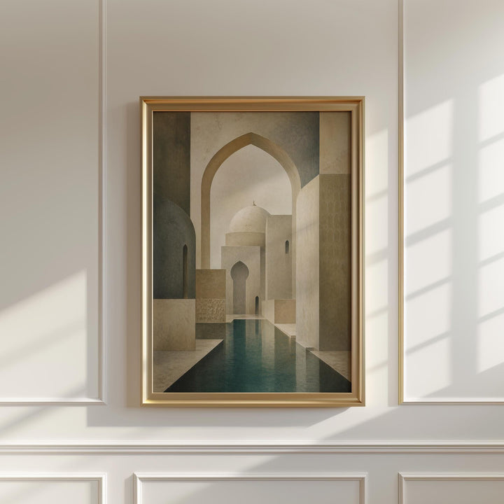 Modern Islamic decor wall art featuring arch shapes in beige