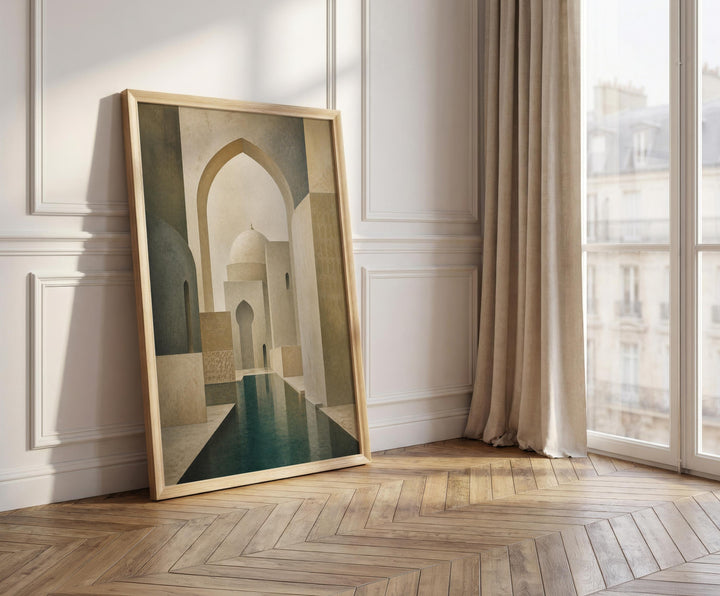 Neutral architectural Islamic art with arches for wall decor
