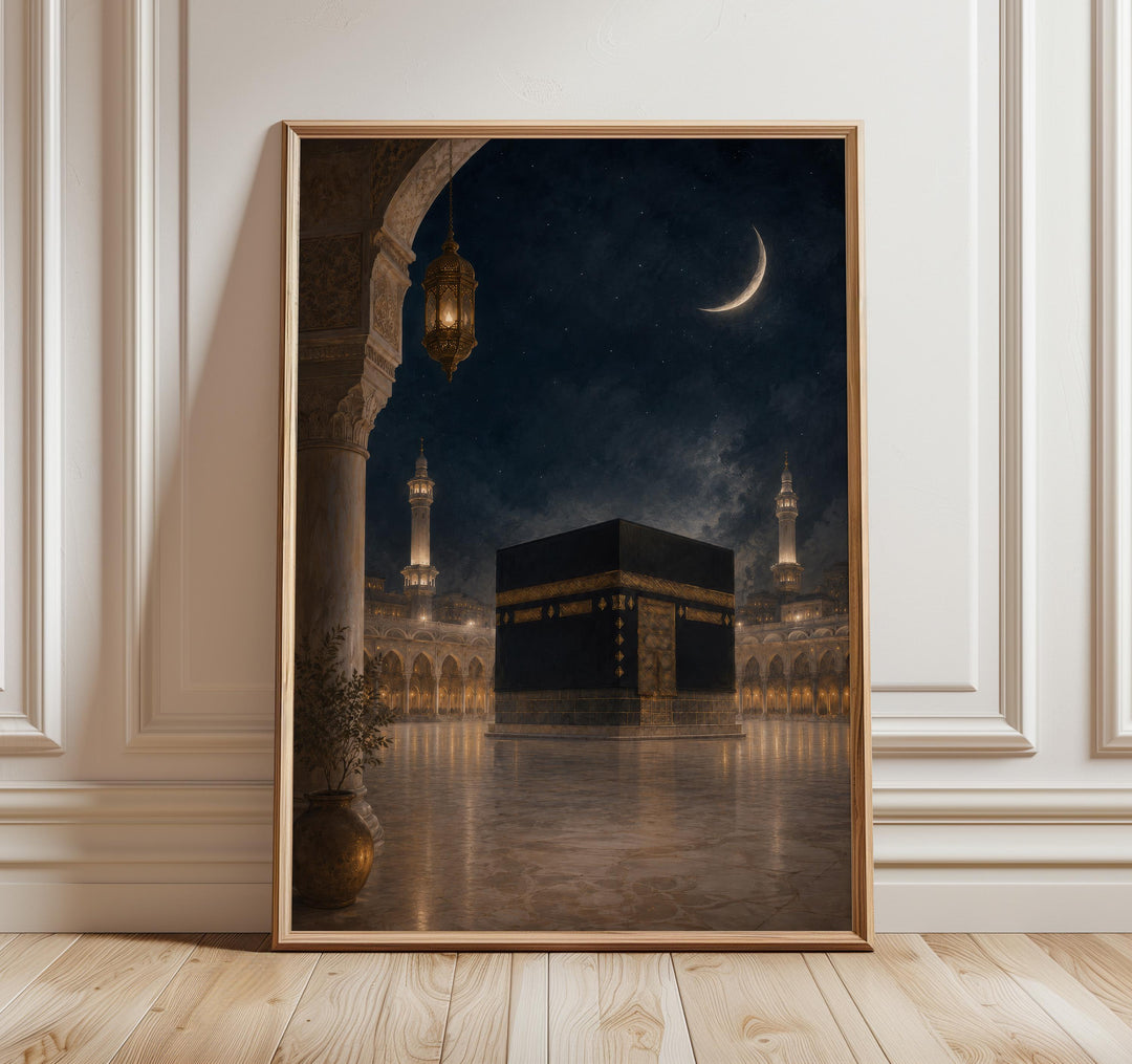 Night view of Kaaba with Masjid al-Haram at Mecca for wall art