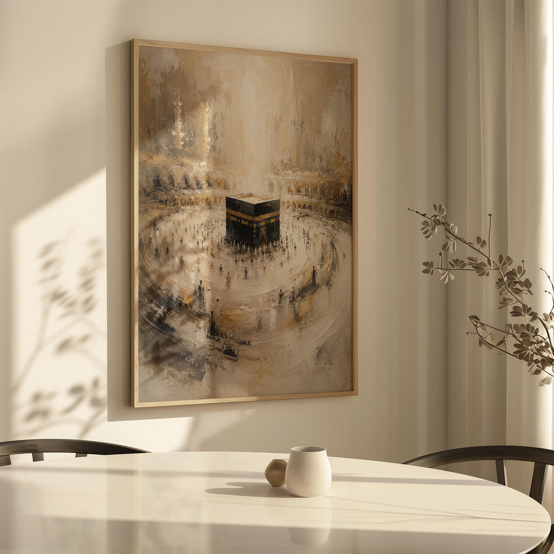 Calm neutral Mecca wall art suitable for living room or prayer space
