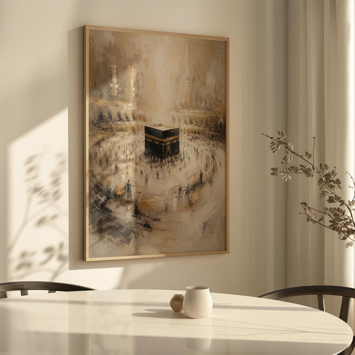 Calm neutral Mecca wall art suitable for living room or prayer space