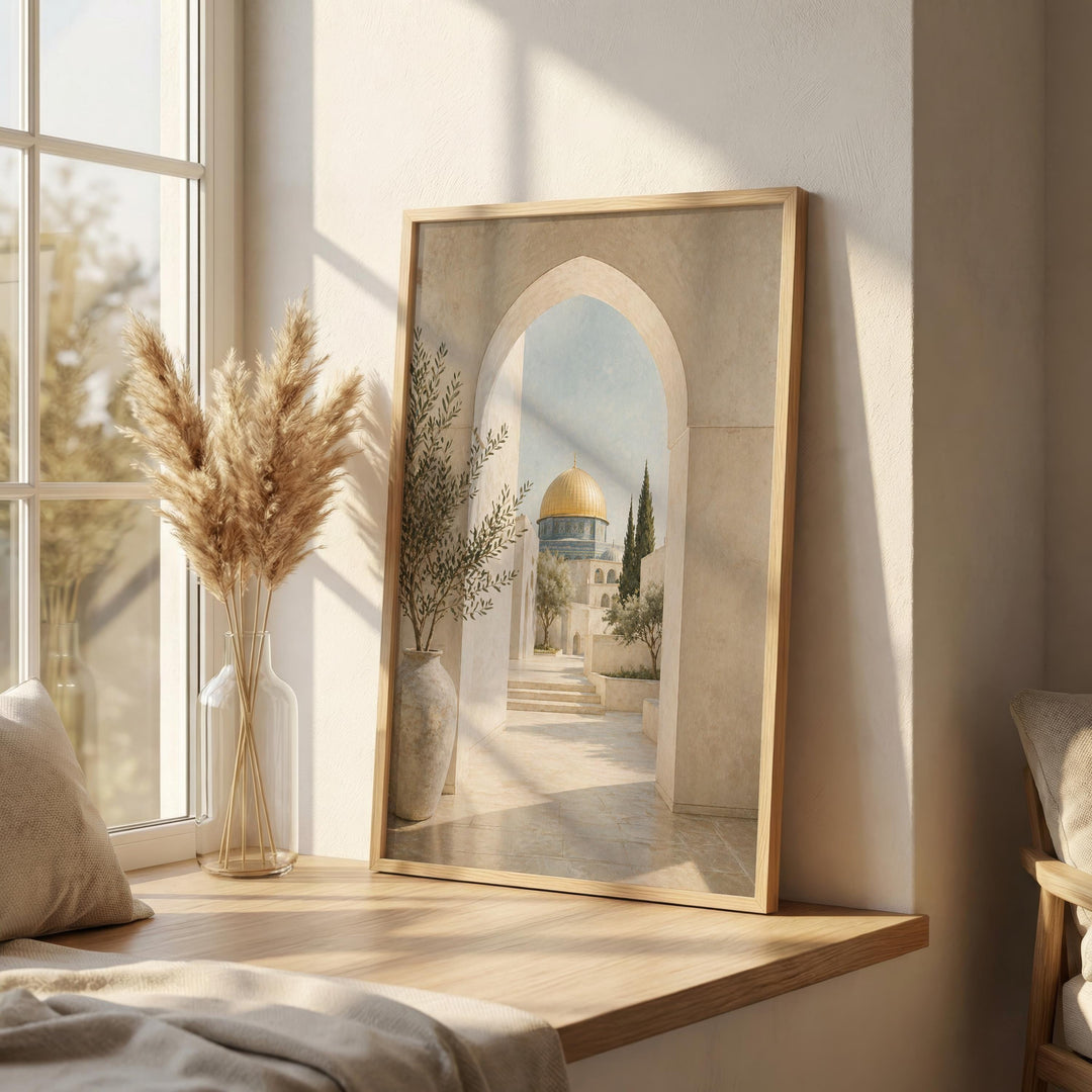 Neutral archway composition for modern living room wall decor