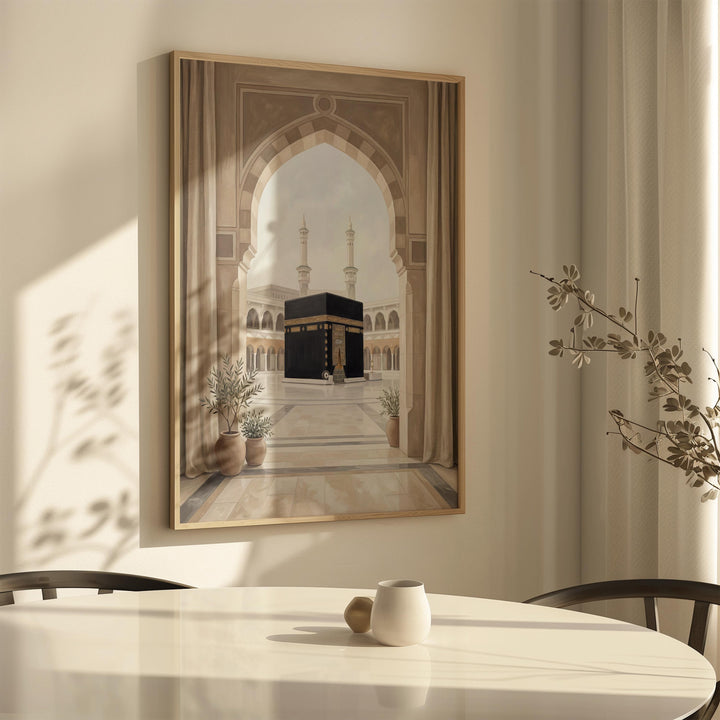Modern Masjid al Haram-inspired wall decor in subdued colors