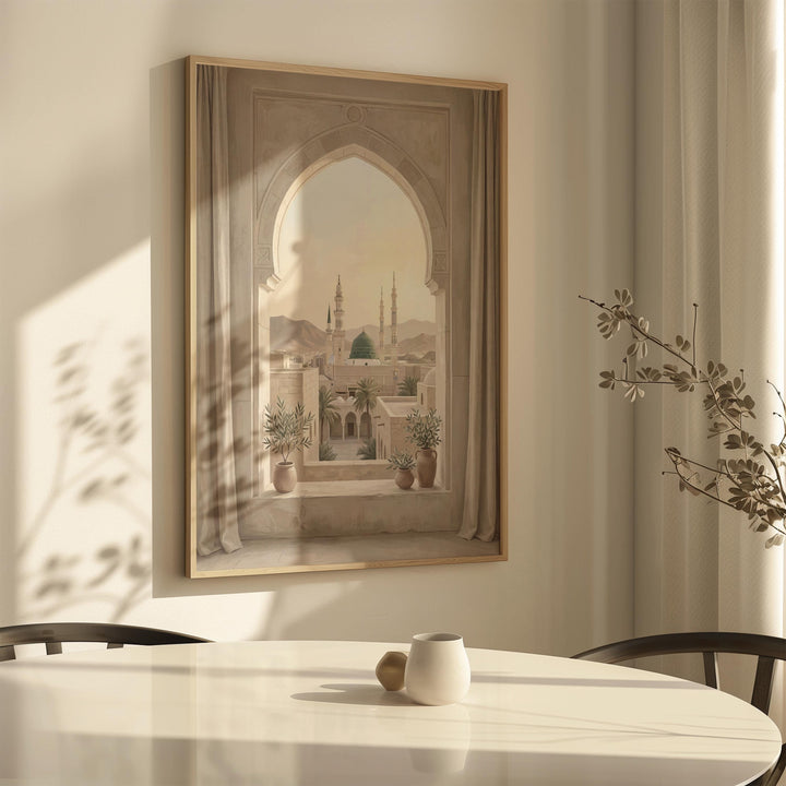 Neutral-toned Islamic wall art inspired by Medina for bedrooms