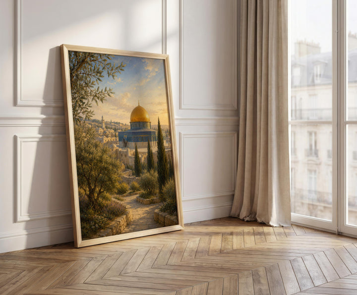 Elegant Islamic painting featuring sacred site textures and rich colors