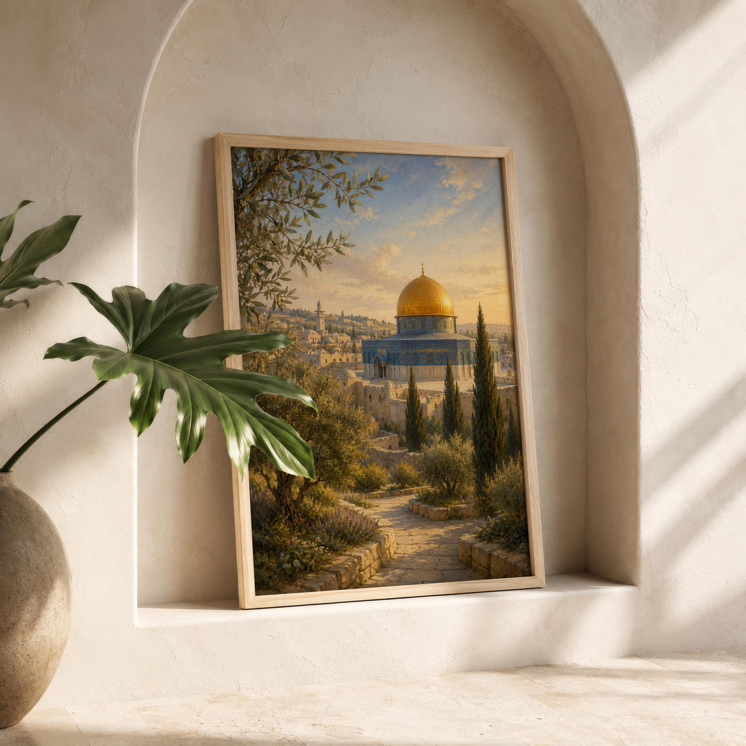 Abstract Islamic art poster with dome silhouette and decorative details