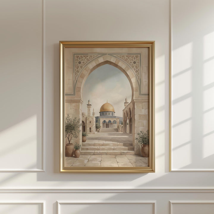 Neutral Palestinian architecture art print for living room decor