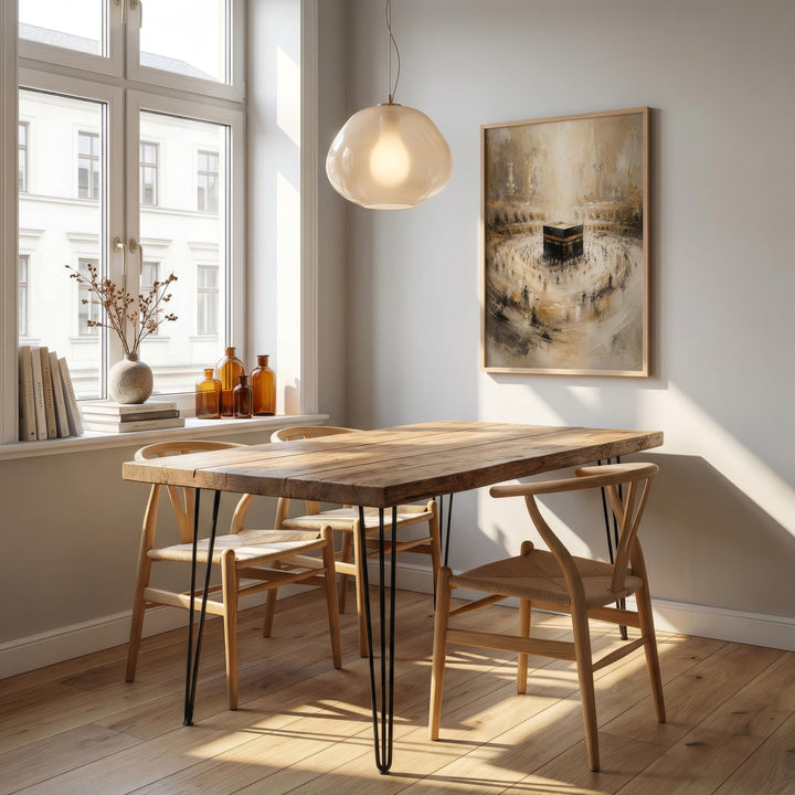 Product shot showing Mecca wall art in a stylish home setting