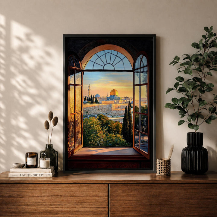 Masjid Al Aqsa window view framed canvas closeup